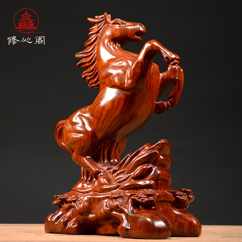 木雕马摆件花梨木马实木工艺红木马到成功十二生肖家居摆设工艺品