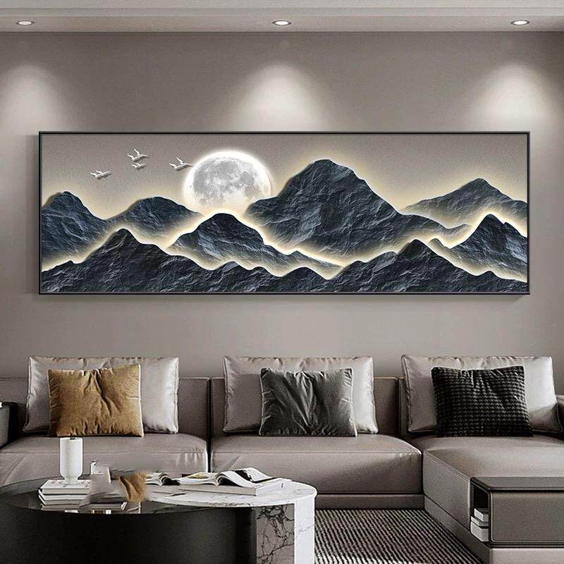 背有靠山现代轻奢客厅沙发装饰画新中式山水挂画茶室办公室墙壁画