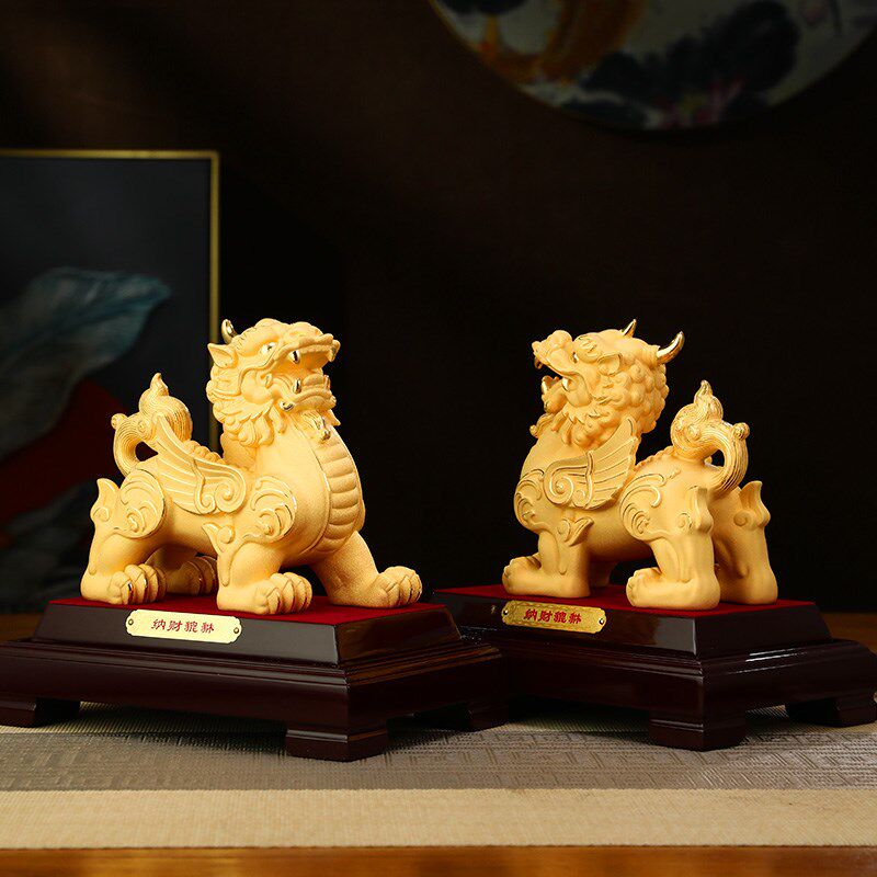 招财貔貅摆件绒沙金工艺品办公室客厅玄关装饰品乔迁开业礼物