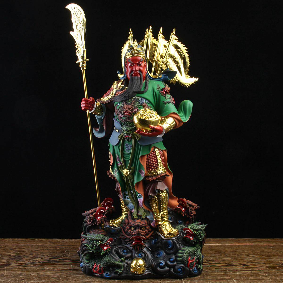 武财神爷佛像九龙元宝关公神像关羽关帝二爷树脂招财家用供奉摆件