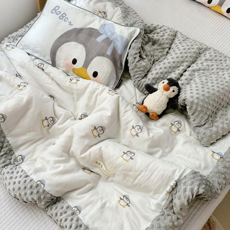 秋冬季儿童豆豆绒被套单件a类纯棉双层纱加绒120*150cm幼儿园被罩