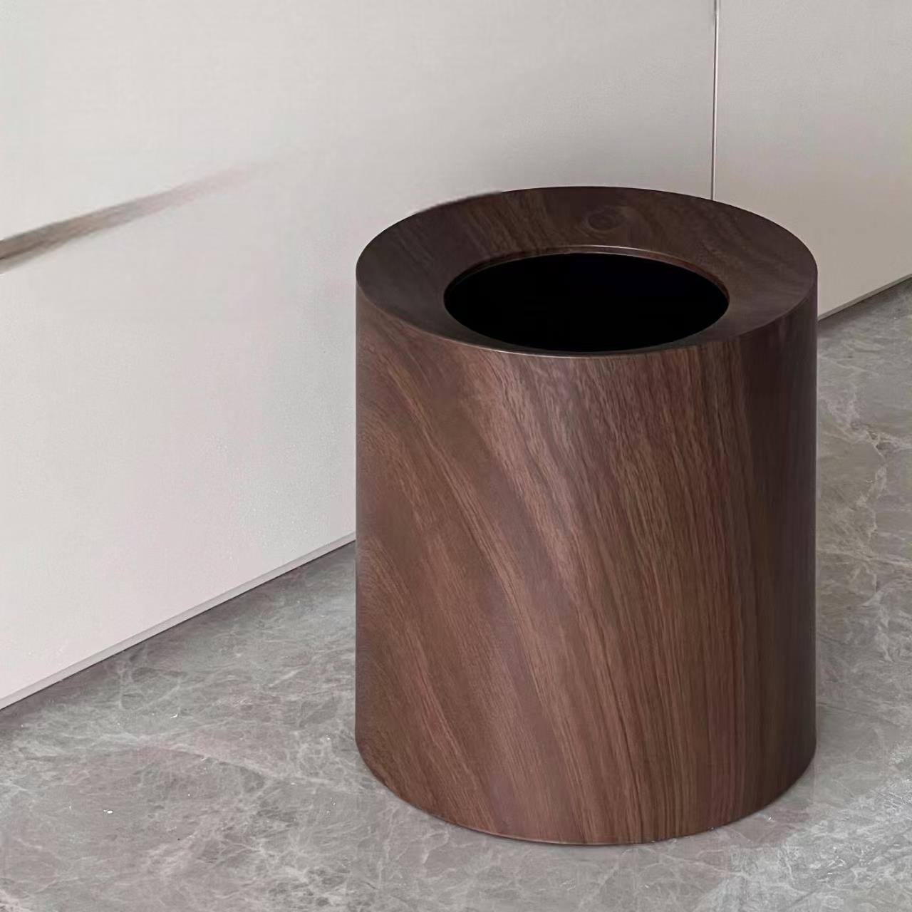 半岛良品胡桃木垃圾桶中古风家用客厅轻奢高档双层大容量无盖纸篓