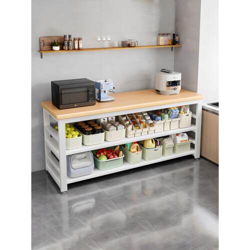 厨房多功能置物架工作台落地切菜桌子多层微波炉锅具收纳架窄边柜