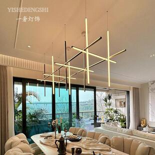 设计师款极简餐厅吊灯现代别墅大平层挑空客厅楼梯间组合LED灯具