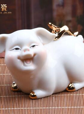 陶瓷招财猪金钱猪摆件存钱罐可爱生肖猪家居客厅摆件办公装饰