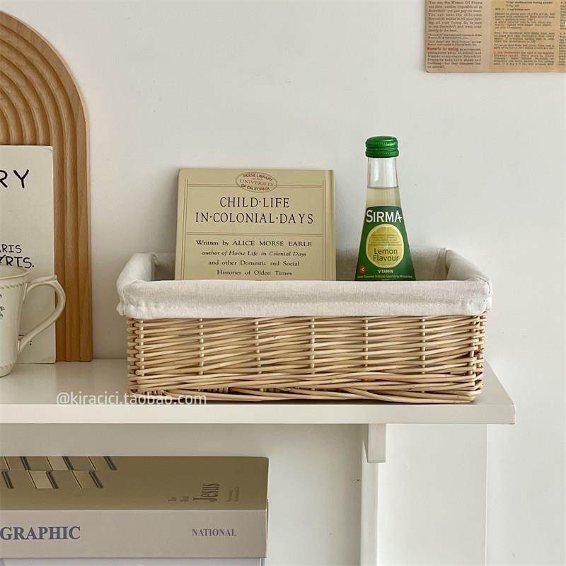 ins风柳编桌面收纳盒长方形大容量编织置物篮柜子杂物整理收纳筐,收纳整理,收纳筐,淘宝优惠券,粉丝福利购,淘宝优惠卷