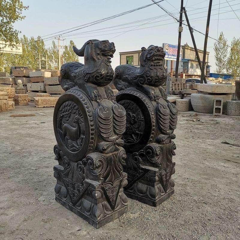 石雕抱鼓石门墩一对家用镇宅石狮子貔貅青石仿古门当石墩石鼓摆件