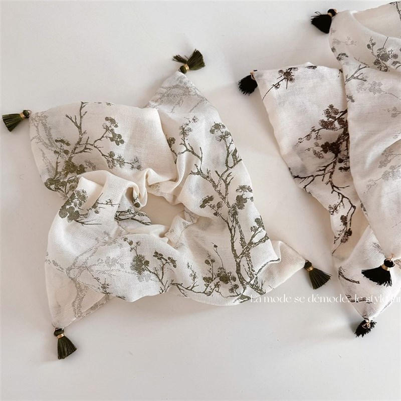 庭芜绿蔓!国风流苏印花发绳!新中式碎花流苏大T肠发圈古风扎头绳