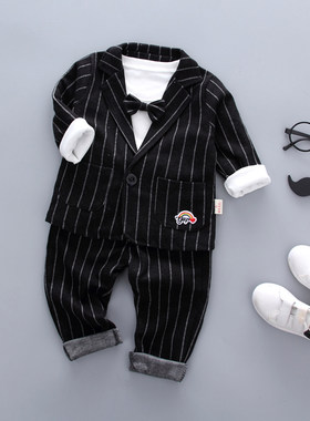 2022新款童装男童春装三件套1-2-3周岁男宝宝西装礼服春季外套装0