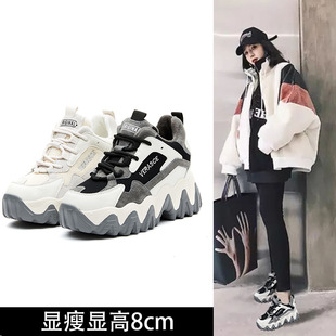 内增高老爹鞋女冬季加绒新款休闲百搭F春秋松糕厚底超火网红运动
