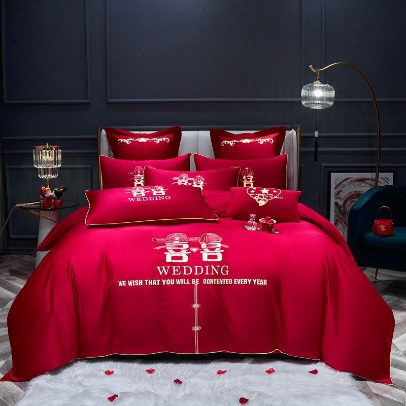 婚庆四件套婚嫁新婚床品刺绣被z套红色结婚礼婚房婚床喜庆中式套