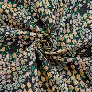 茶歇赫本风小碎花连衣裙春秋女装提花面料田园风撞色包花装饰布料