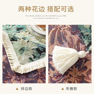 美式复古风植物花卉提花桌垫棉麻盖巾茶几巾餐厅餐桌桌布代发