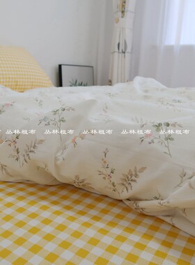 纯棉印花棉布全棉绿色田园白色床单被套枕套单双人床笠黄色被单