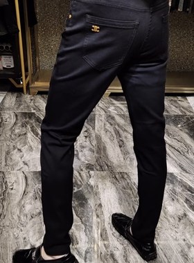 21066秋冬男士黑色欧货高腰直筒黑色牛仔裤男弹力商务休闲长裤潮