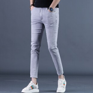 浅灰色九分牛仔裤 薄款 男修身 小脚休闲男士 子潮 2025新款 9分裤 夏季