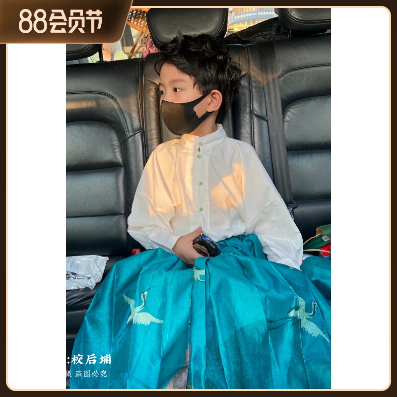 汉服男童马面裙瑞鹤亲子装母子装中国风新中式夏套装高端薄小男孩