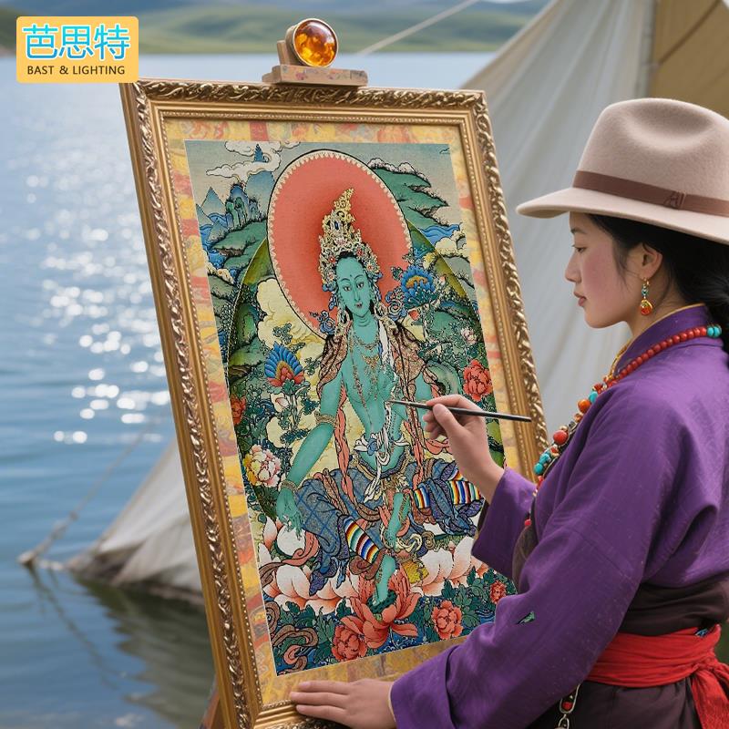绿度母唐卡描金手绘diy西藏尼泊尔热贡填色上色涂色救难菩萨挂画