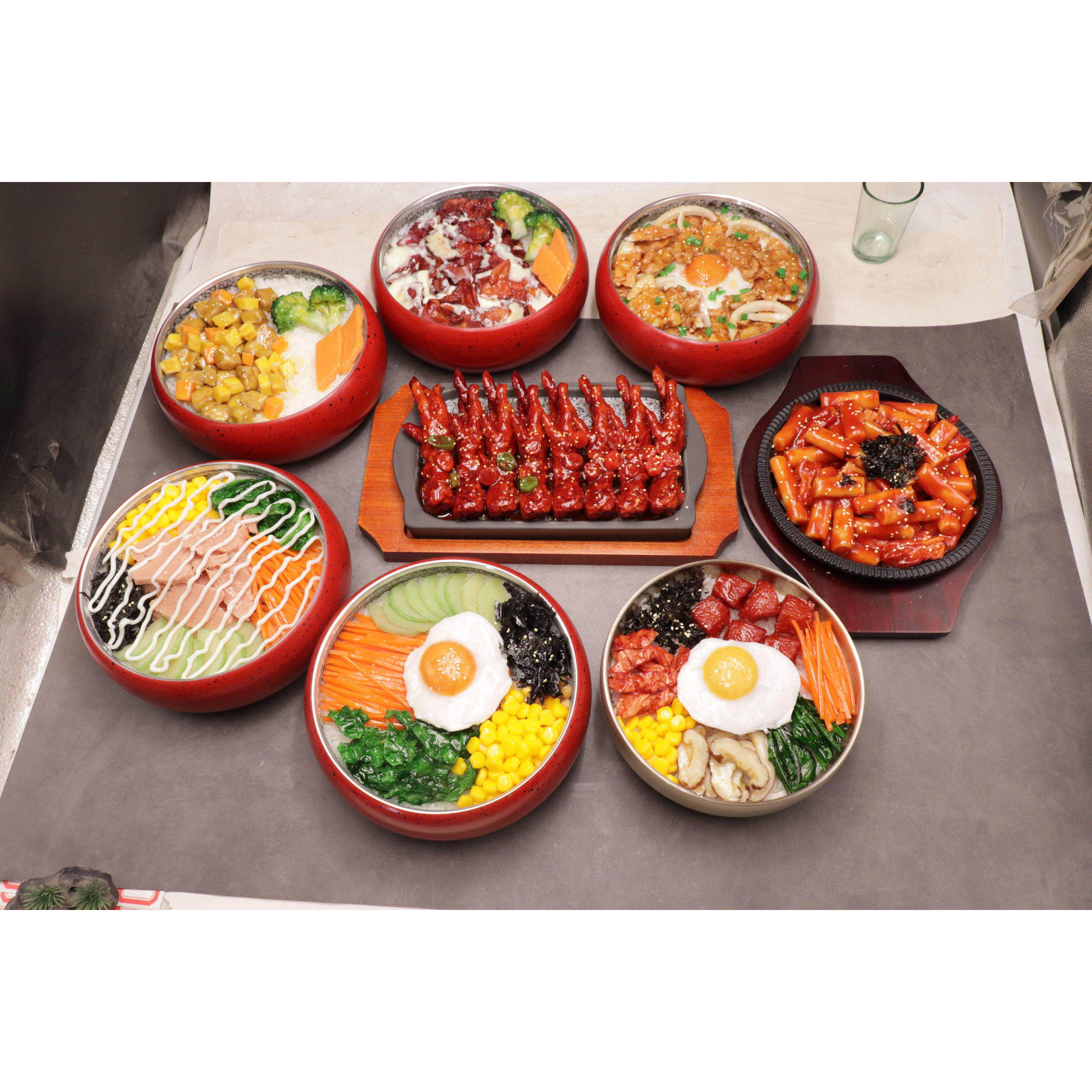 仿真韩式石锅拌饭烤肉拌饭模型五花肉泡菜韩式酱汤食物展示道具