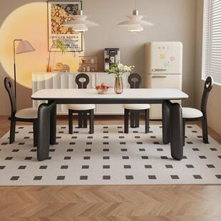 黑色岩板餐桌实木白蜡木轻奢家用别墅意式现代简约长方形吃饭桌子