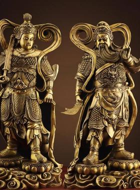 黄铜关公韦陀伽蓝菩萨特大号佛像护法左右家用韦驮客厅供奉摆件