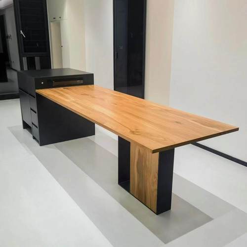 岩板岛台餐桌一体家用可伸缩高端木纹岩板导台定制多功能西厨岛台