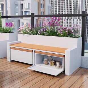 户外阳台露台庭院花箱座椅组合收纳凳子定制金属成品花箱坐凳长椅