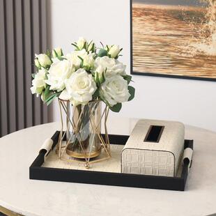 轻奢风皮革托盘高档水杯收纳盘家用客厅茶几长方形纸巾盒饰品摆件