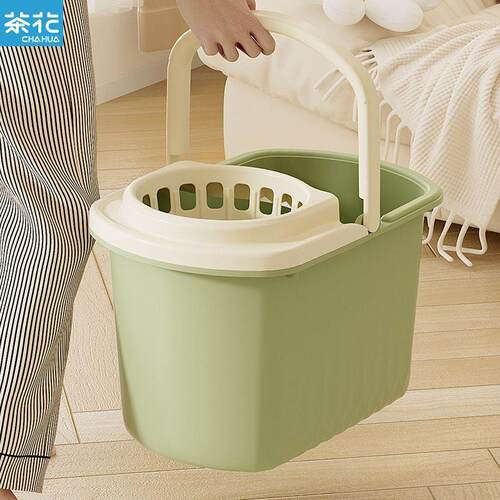 茶花加厚大容量塑料拖把桶储水家用地拖桶带轮子手提拖地水桶拖地