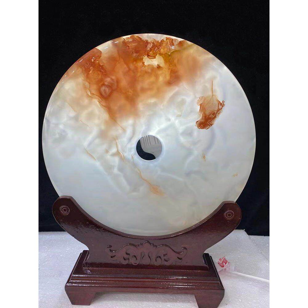 天然阿富汗玉石红花平安扣摆件如意工艺中式家用客厅乔迁新居礼品