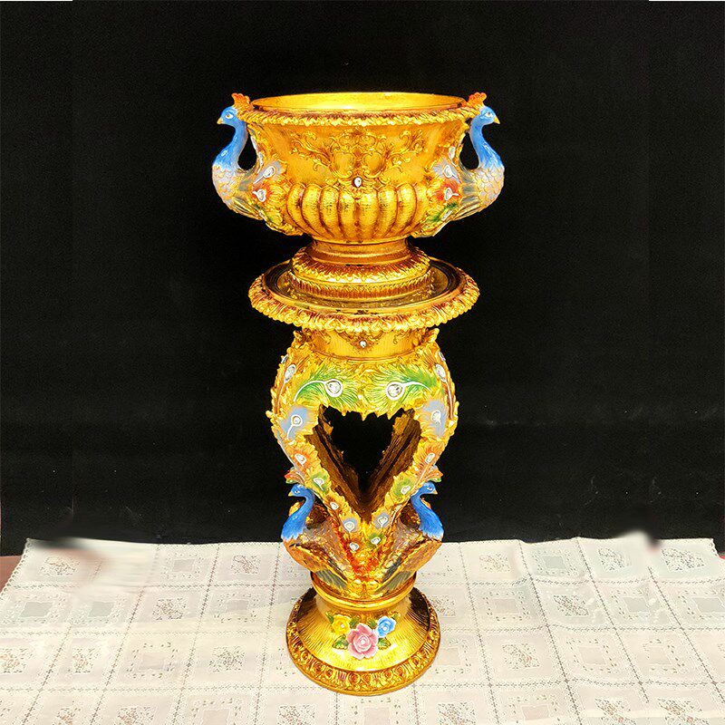 奢华欧式客厅落地大花瓶摆件插花孔雀电视柜旁家居婚庆结婚装饰品