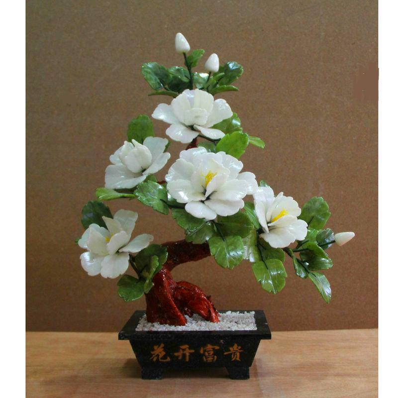 天然盆景玉石牡丹花盆栽家庭装饰品摆设家居玉雕玉器工艺品摆饰