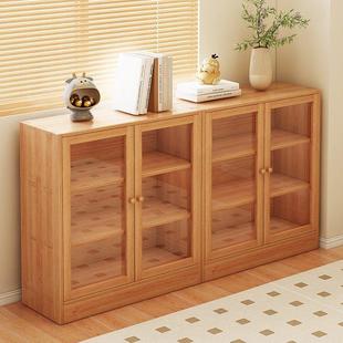 实木书柜,收纳柜,低柜,带门,日式格纹柜,客厅,凸窗柜,家庭