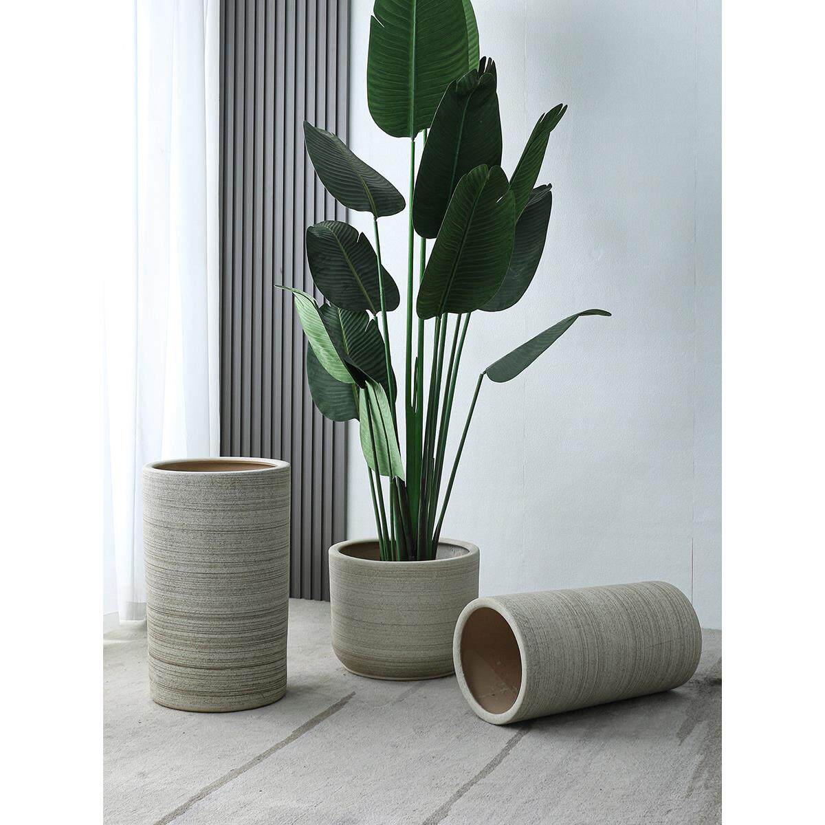 超大尺寸花盆陶瓷粗陶高深度家居客厅庭院松尾向日葵特别高管高创