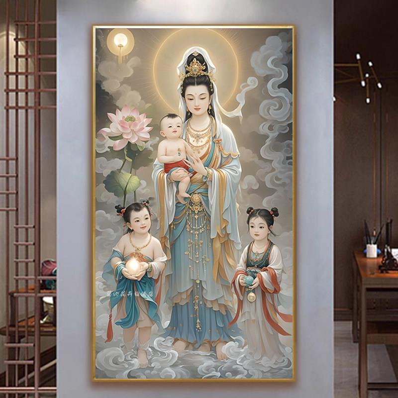 送子观音画像5d钻石画观音图新中式结缘贴钻十字绣2025新款砖石绣