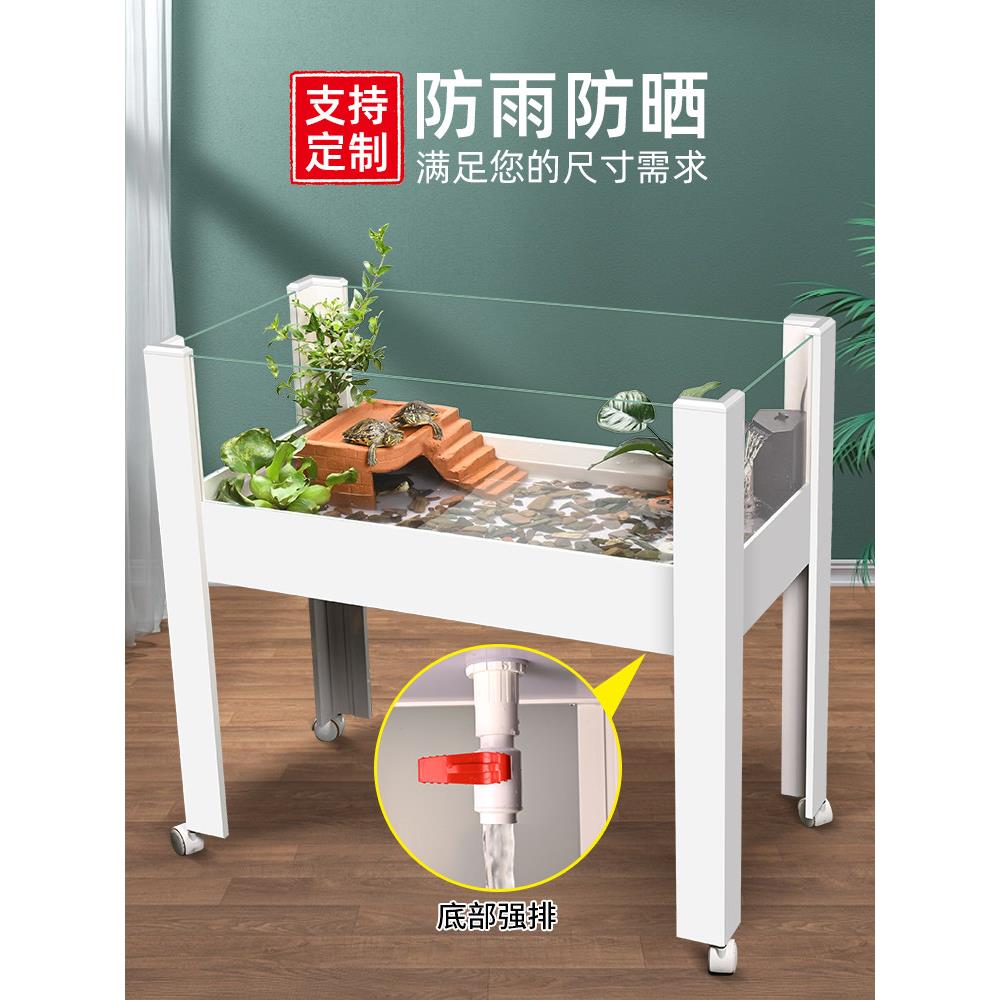 水陆两用乌龟饲养箱家用大型附晒台生态造景箱塑胶材质带排水
