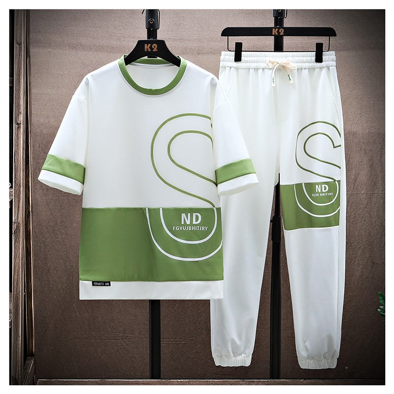 2023夏季休闲套装男时尚短袖T恤z男一套五分裤男装衣服TZ6901-P75