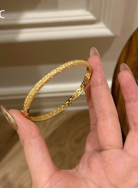 中古金色麦穗手镯秋冬女新款复古重工手饰新中式细闪编织麻花镯子