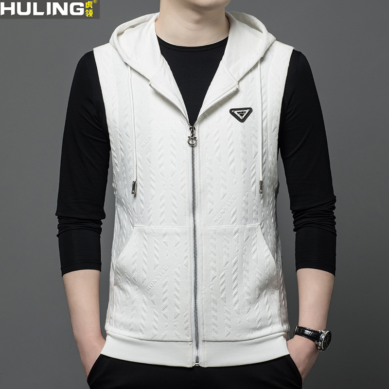 拉链马甲开衫带连帽背心无袖卫衣马夹男装运动休闲纯棉男装上衣