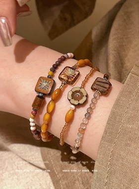 秋日旷野!美拉德天然石串珠手链女款叠戴情侣手串复古民族风手饰