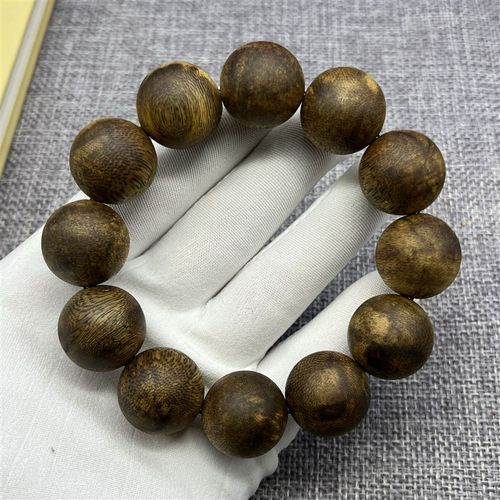 绿奇楠沉香手串20mm12颗老料圆珠男款文玩大德佛珠嫁接种植棋楠料