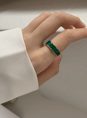 滴釉绿色戒指女夏季设计感小众高级感食指戒气质复古独特个性指环