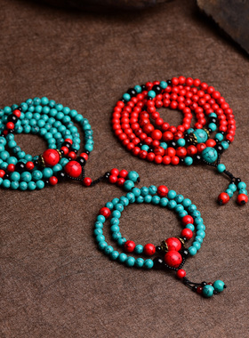 民族风手链复古文艺中国风饰品个性古朴多层串珠松石手串女款新潮