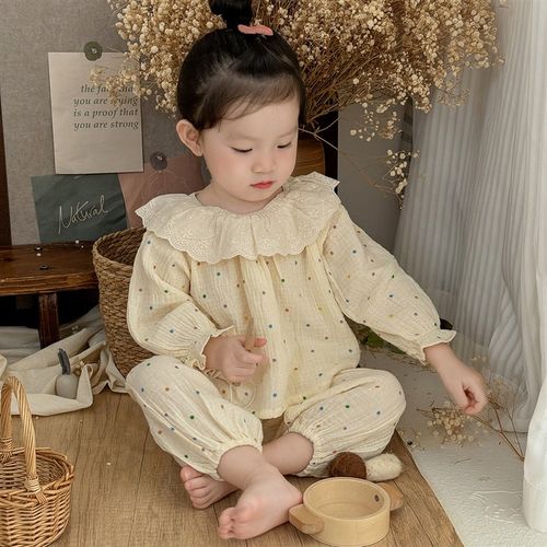 24韩版女童衣服秋装家居服春秋套装女宝宝棉质碎花睡衣分体两件套