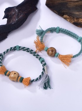 天然海柳血柳手链男女单珠糖果甜蜜情侣手工编织绳高端文玩黑珊瑚