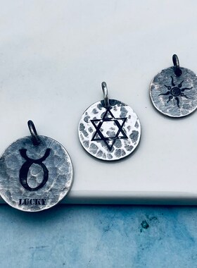 999纯银圆形吊坠定制刻字diy吊坠项链挂件男女情侣款个性小众设计