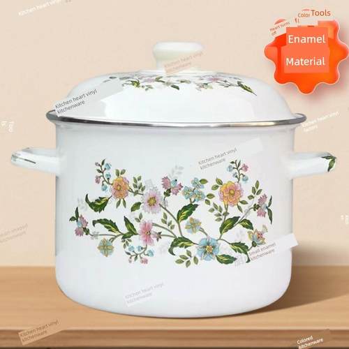 加厚搪瓷老式加深搪瓷汤锅炖锅家用高桶双耳蒸锅电磁炉方便面通用