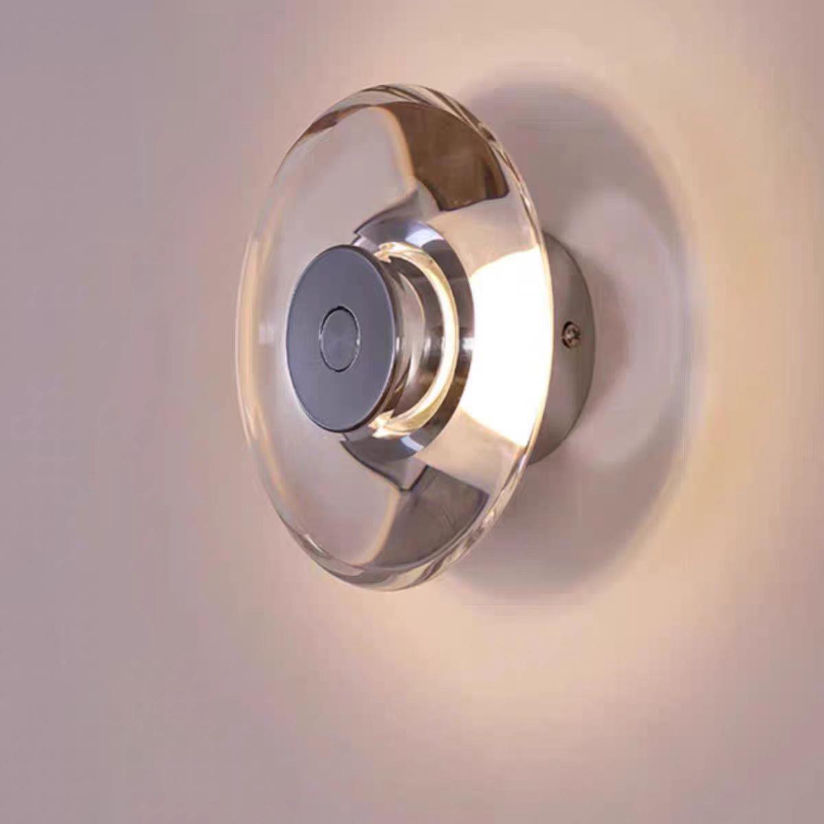 意式极简灯圆形卧室水晶床头壁灯现代走廊过道吸顶灯包豪斯镜前灯