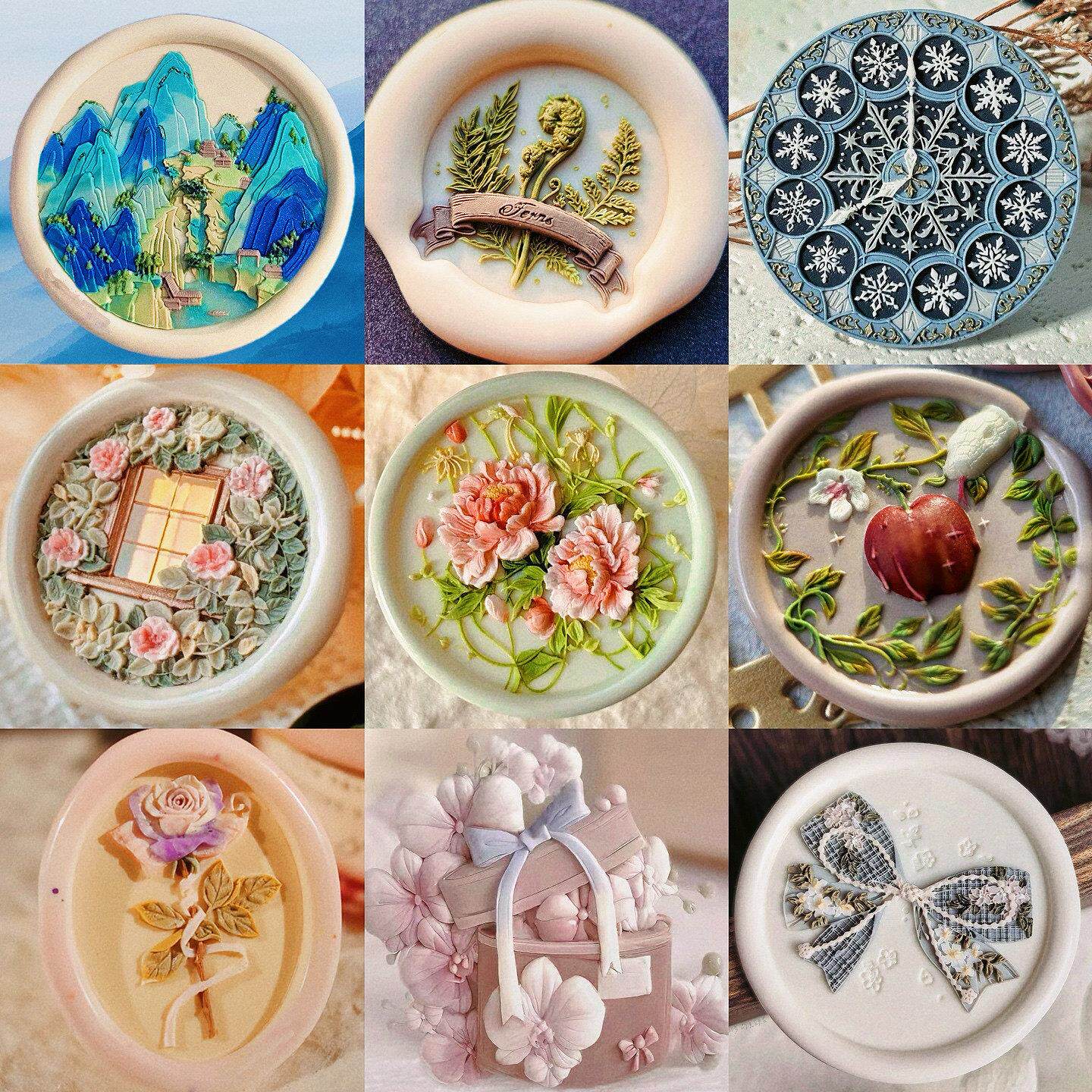 火漆印章黄铜浮雕花卉diy系列小羊春日系列玫瑰雪花系列火漆铜章