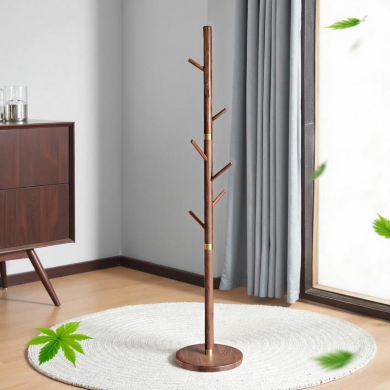 北美黑胡桃木落地架卧室新中式挂衣架原木衣帽架单杆式实木玄关